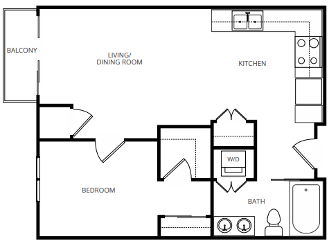 Floor plan for 1 bed, 1 bath, 541 sqft